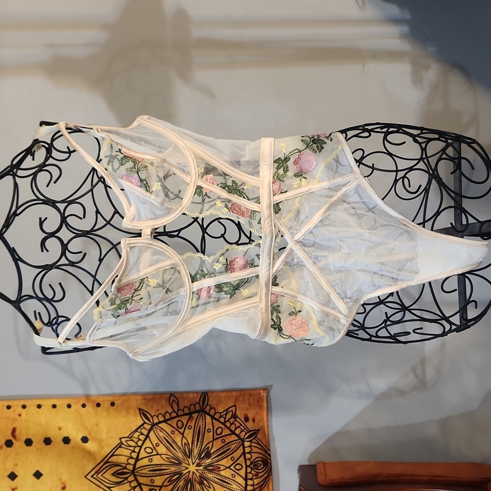 Cream and Floral Lingerie Teddy Body Suit
